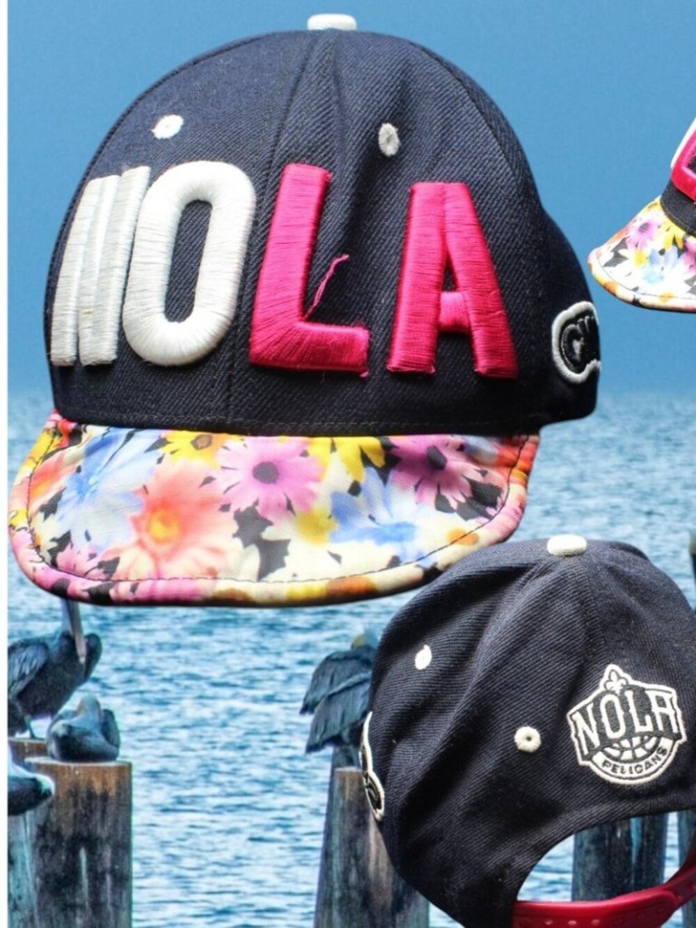 Rare New Orleans Pelicans NBA NOLA flip up cat hat women youth large Hyflat